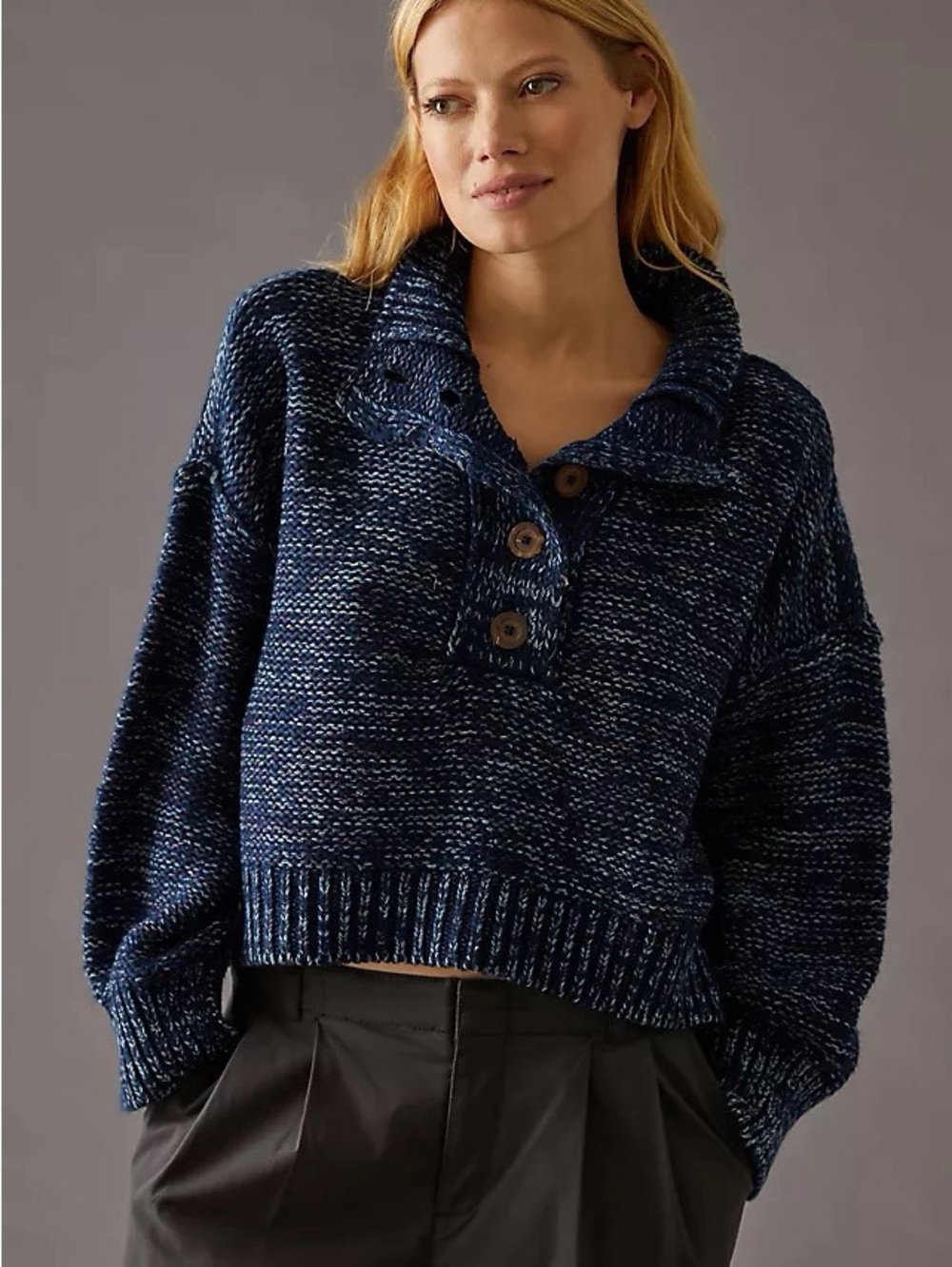 Pilcro Mega Henley Sweater in Navy Size M - Picture 1 of 11